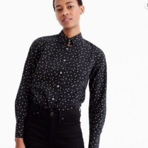 J Crew Black Perfect Fit Button Down Shirt with gold foil dots